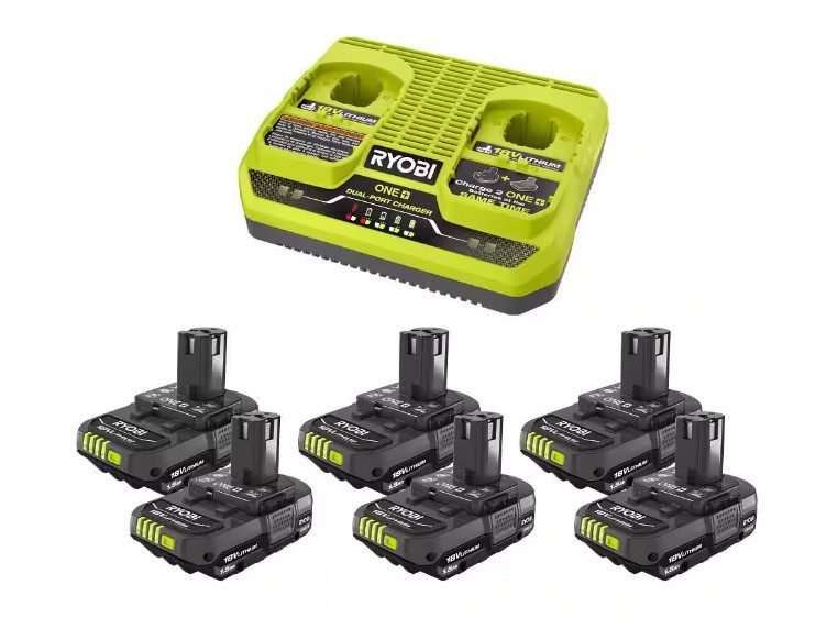 Save 61% on SIX Ryobi 18V Batteries and Twin Port Charger!